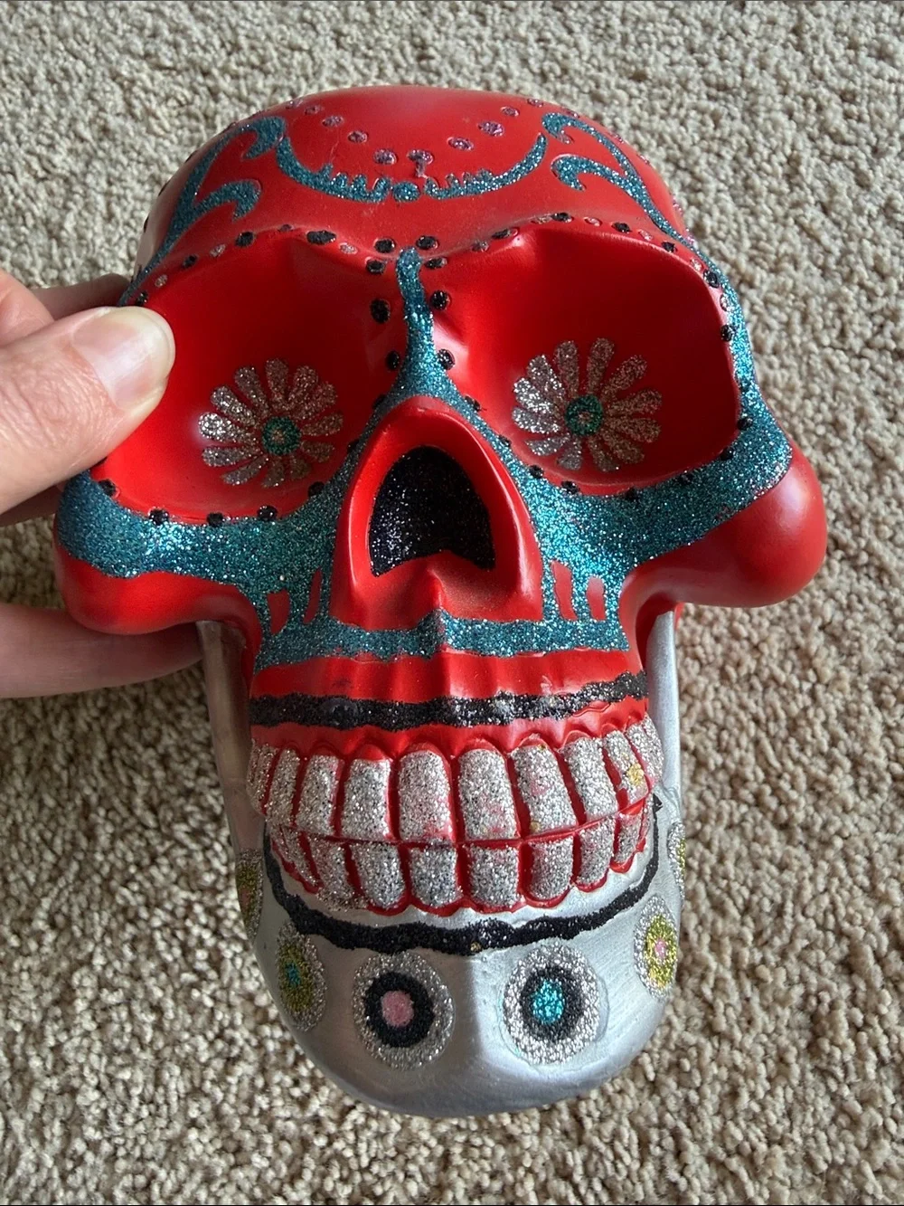 Christopher Radko Red Skull Day of the Dead with Glitter Paint Accents Halloween